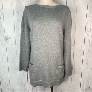 J Jill Tunic Sweater Merino Wool Blend Long Sleeve Front Pockets Large Boat Neck